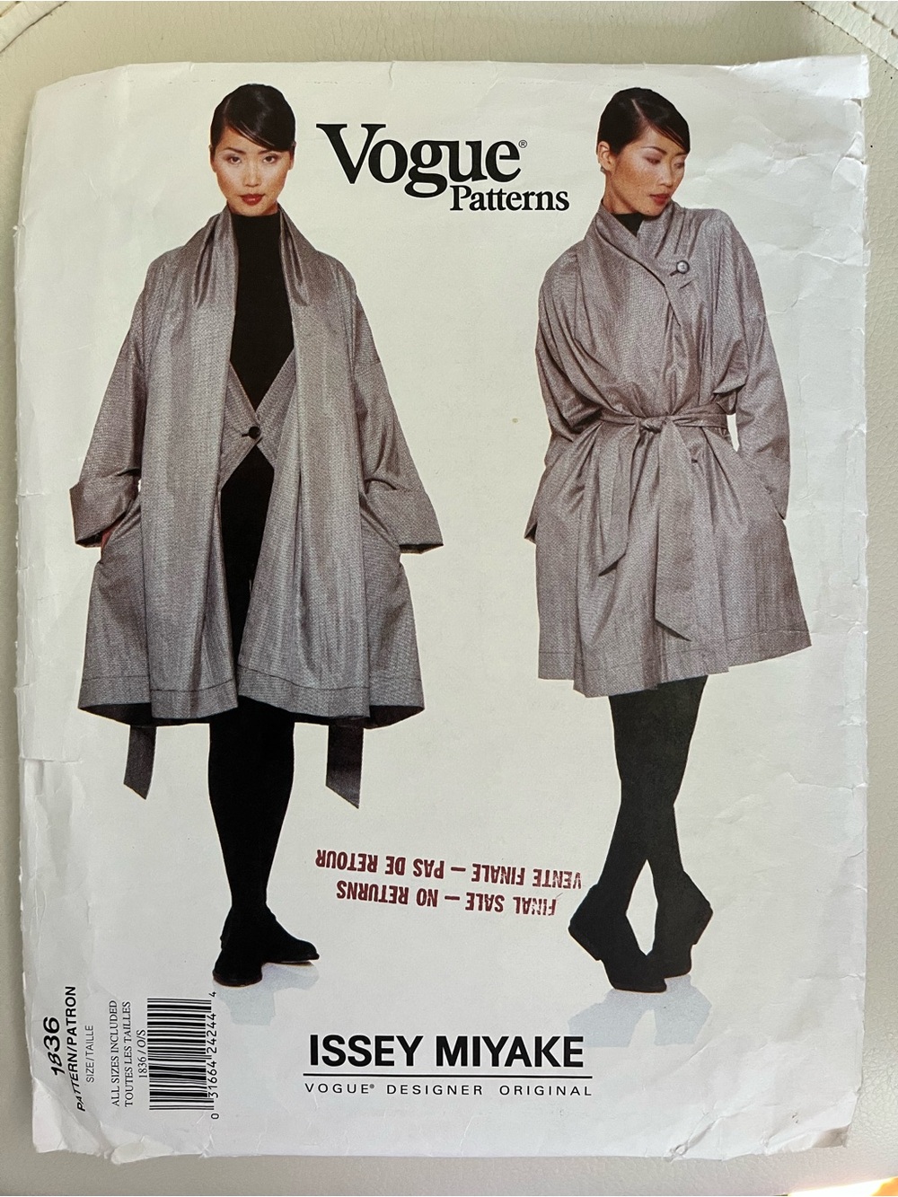 RARE Issey Miyake 1996 Vogue 1836 Coat Sewing Pattern UNCUT/FF sizes 8-18